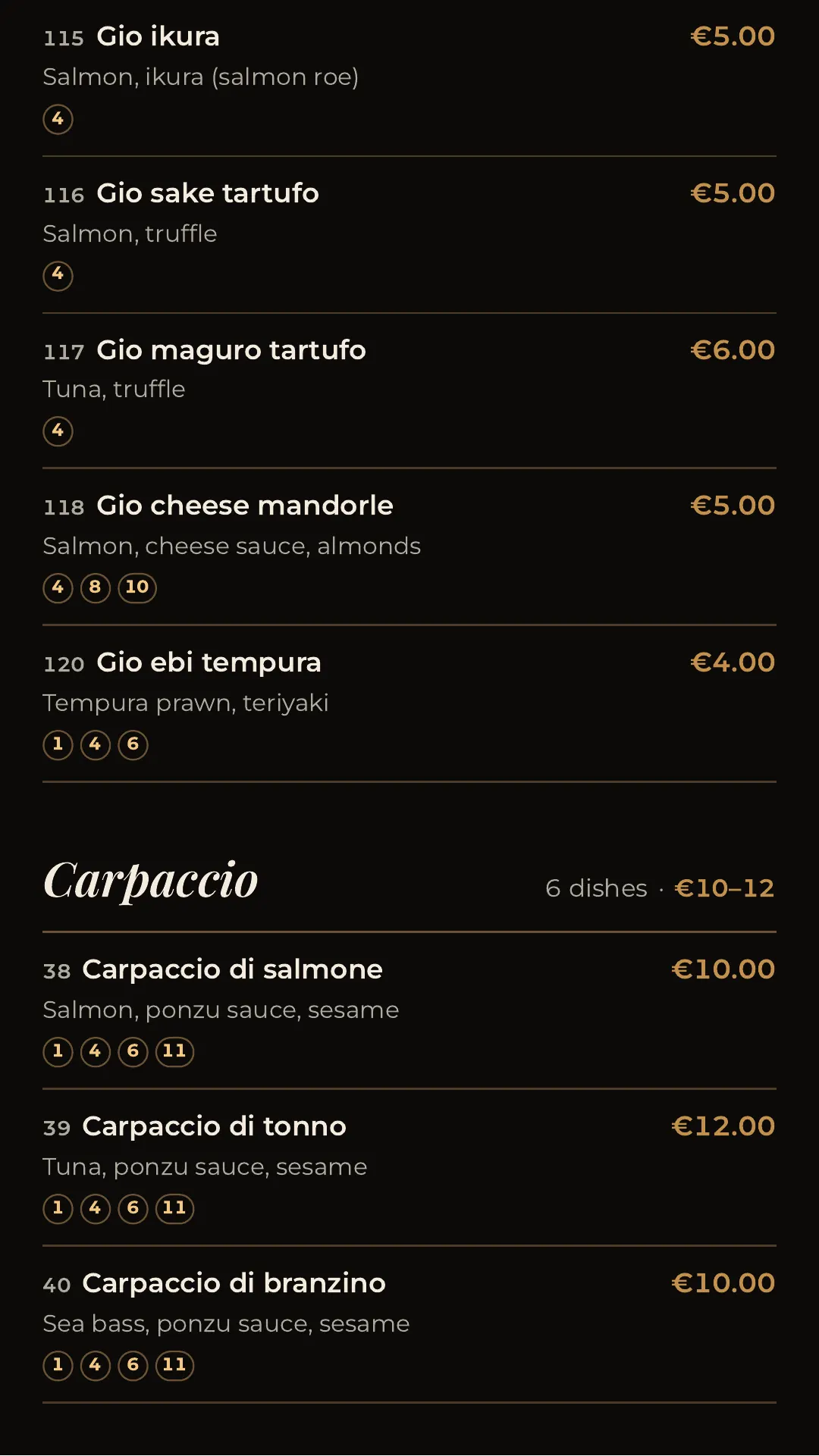 Full menu, page 8 of 32