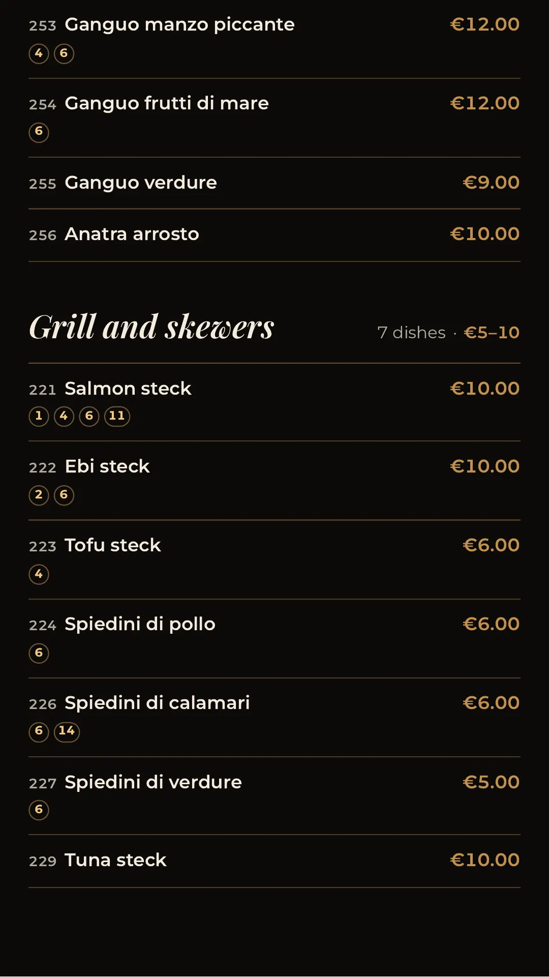 Full menu, page 25 of 32